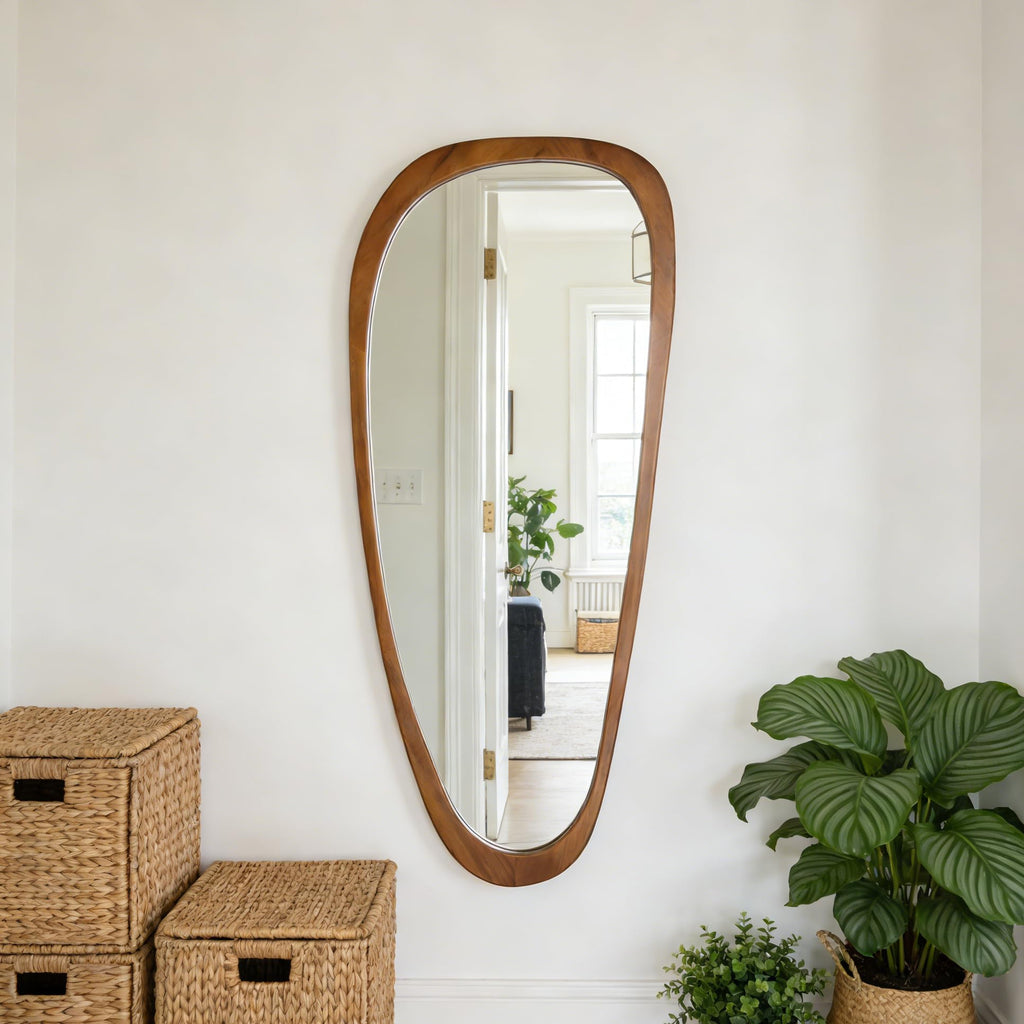 Irregular Asymmetrical Wall Mirror Full Length, 48"x22" Wooden Framed