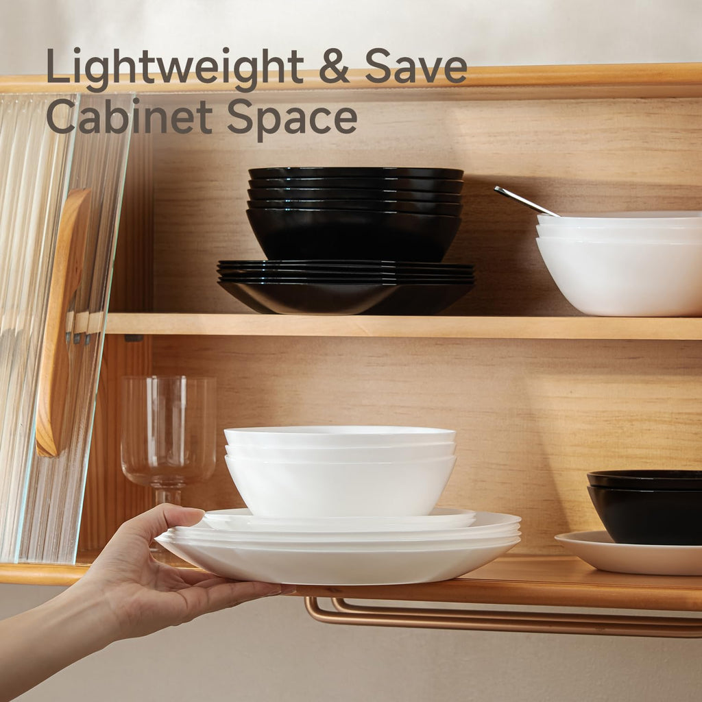 24-Piece Plates and Bowls Set, Glass Dinnerware Sets for 8