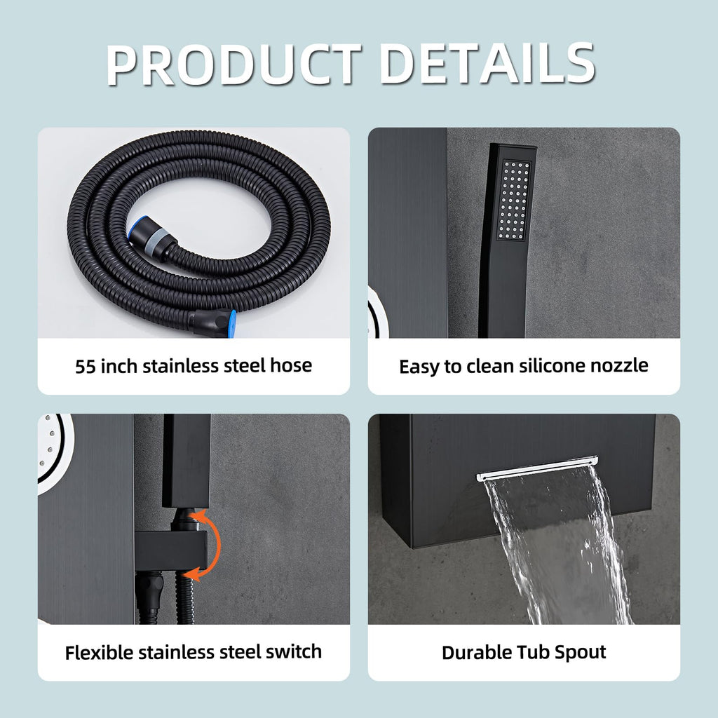 5-In-1Shower Panel Tower System-Brushed Black