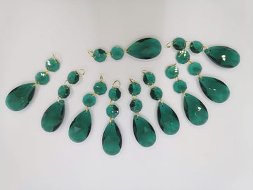 Teardrop Pendants Candle Chandelier Crystal Prisms Pendants Glass Pendants Beads, Pack of 20 (Peacock Green)