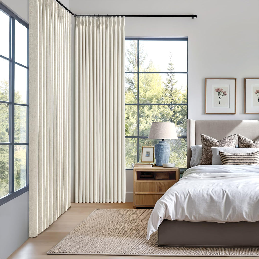 Natural Pinch Pleated 100% Blackout Linen Curtains 40x84 Inches