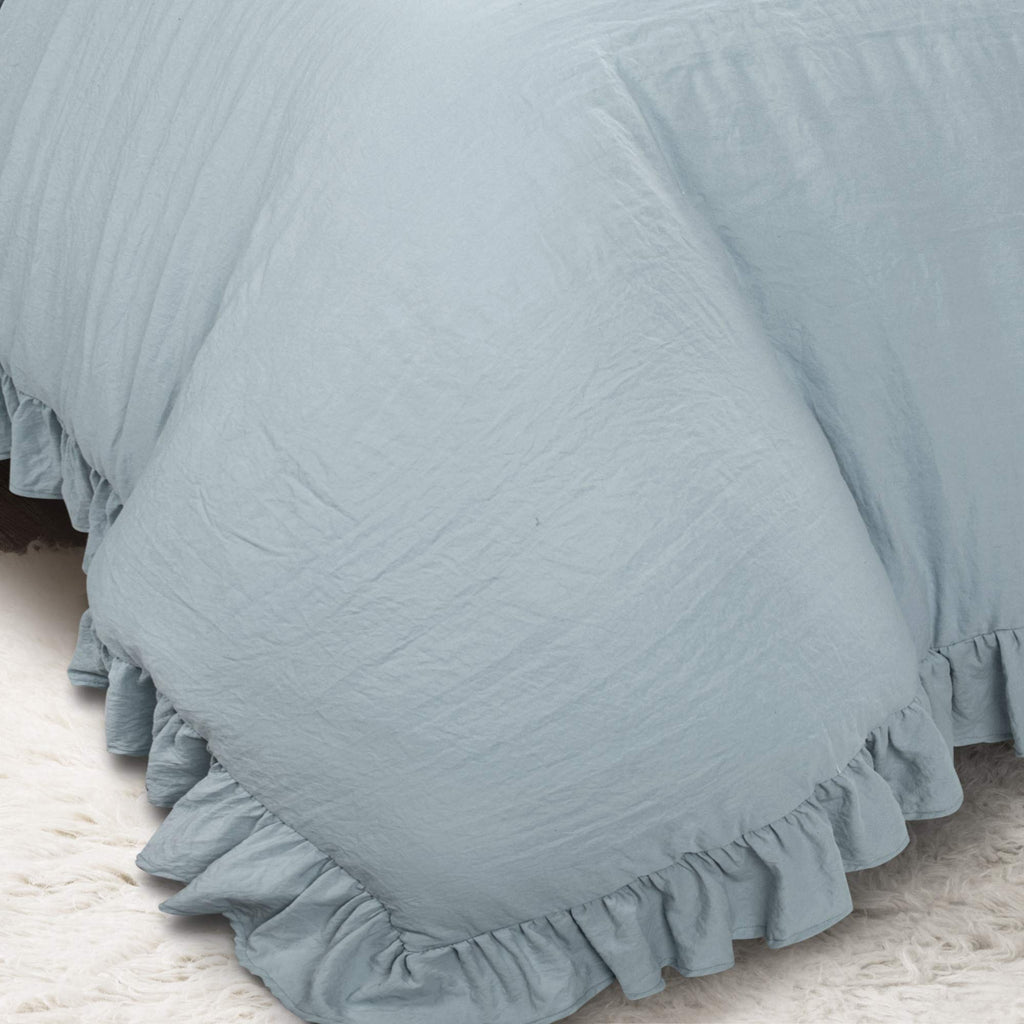 Reyna Ruffle Comforter Set, Lake Blue, 3 Piece Cozy Bedding Set