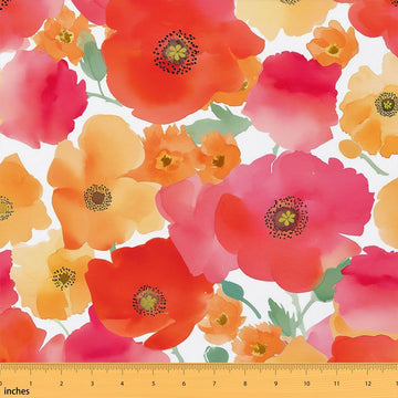 Poppy Fabric By The Yard, Floral Upholstery Fabric, Botanical Leaves Decorative Fabric, Spring Petals Indoor Outdoor