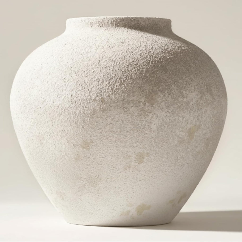 White Rustic Large Round Vase
