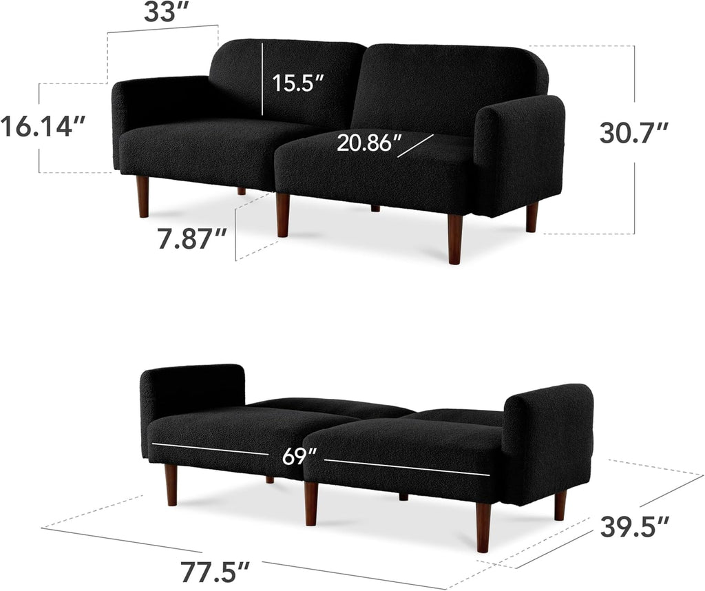 Best Choice Products 77" Mid Century Modern Boucle Loveseat Sofa, Couch, Convertible Sofa Sleeper Bed w/Real Wood