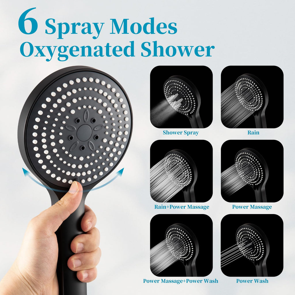 Handheld Shower Head Set, 6-Mode High Pressure Handheld Sprayer with 60 in Stainless Steel Shower Hose, High Flow