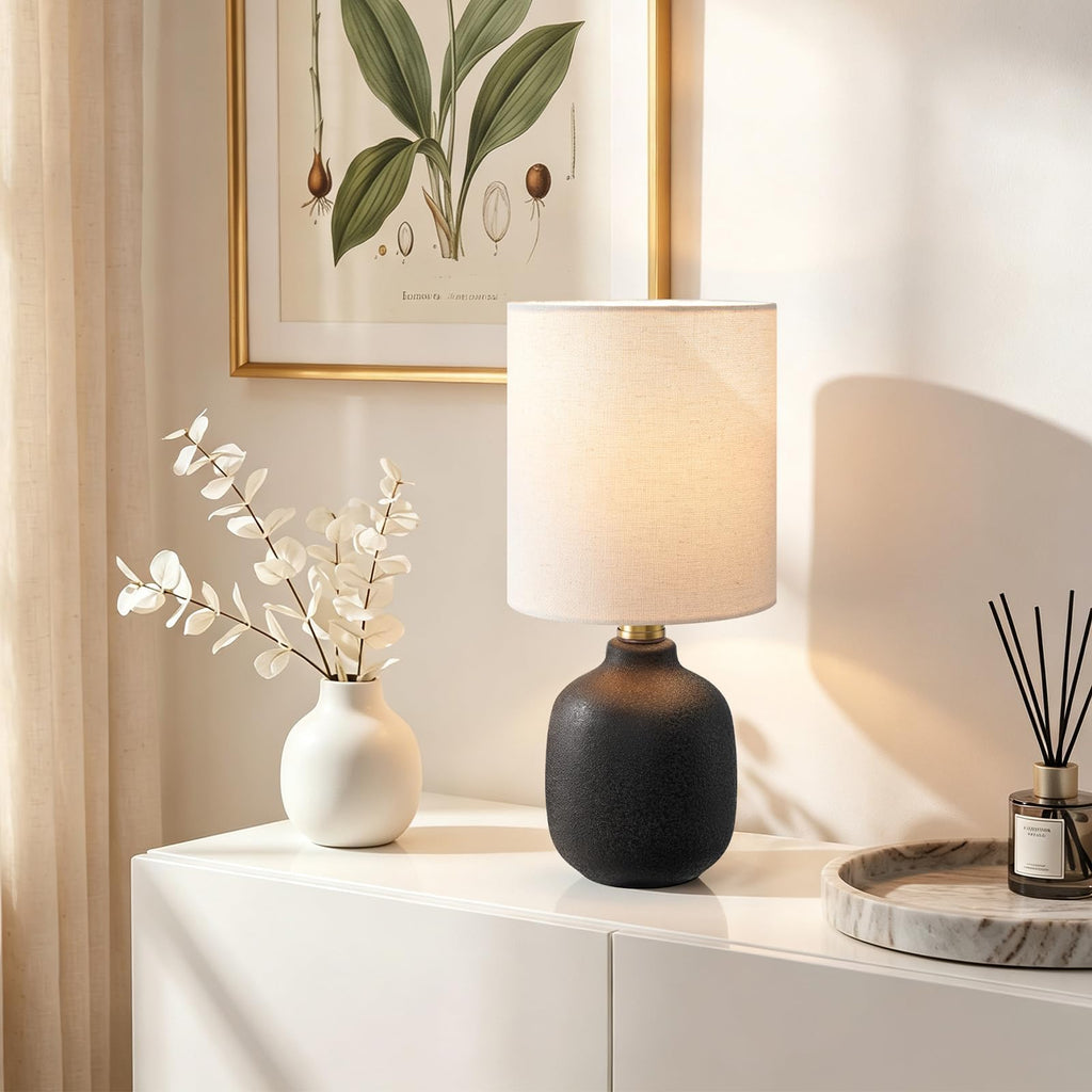 12" Modern Ceramic Table Lamp Small Desk Lamps Black