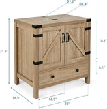 28 inch Natural Color Bathroom Vanity, Rustic Fixture Standing Pedestal Cabinet with Gold Boat Vessel Sink