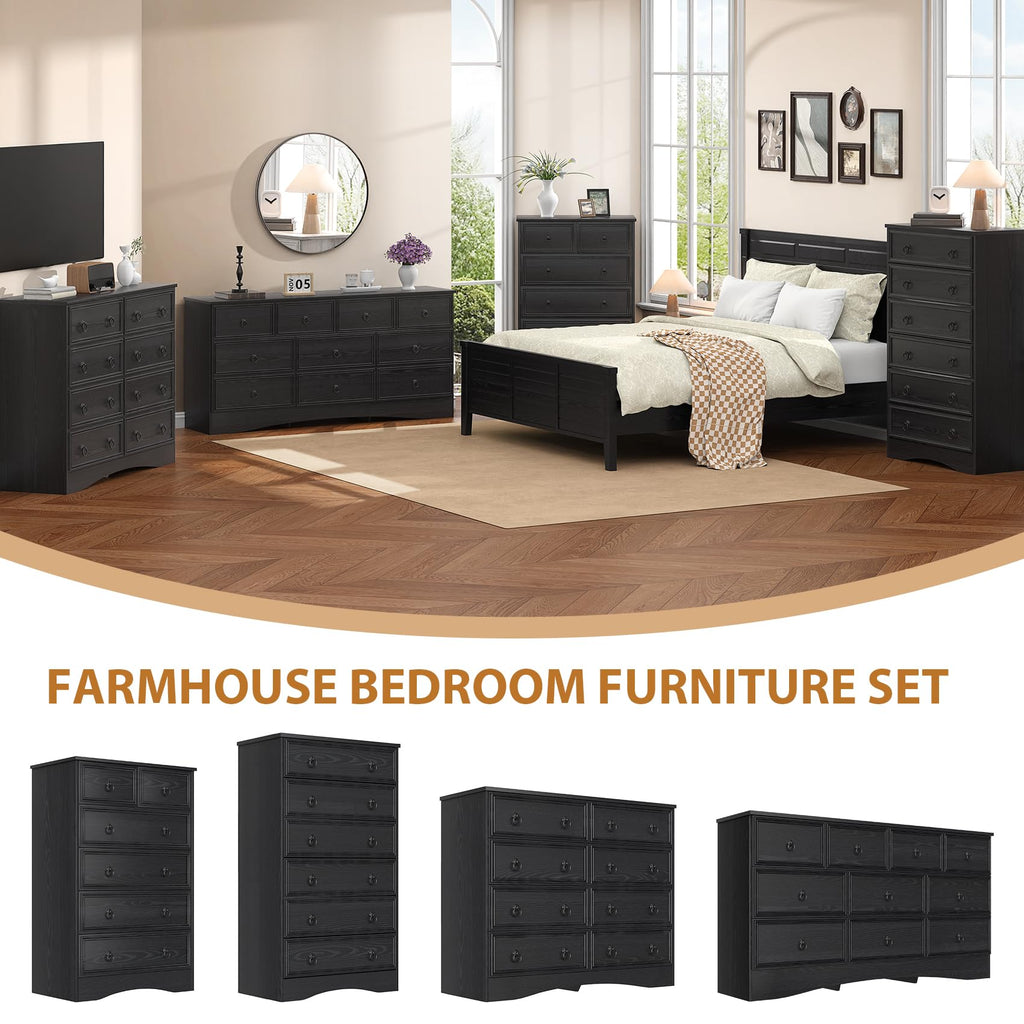 48'' Tall Black Dresser with 6 Drawers Chest of Drawers, Large Storage Organizer for Clothes, Black