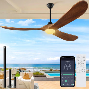 Inspired Maverick Style 60 inch Outdoor Ceiling Fan with Light-Glass Lamp, 3 blade Wood Propeller Ceiling Fans