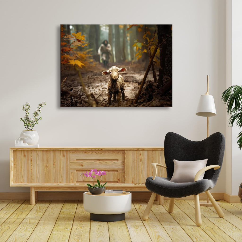 Extra large christian wall art decor Jesus and Lamb canvas wall prints Jesus Running After Lost Lamb Picture