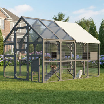 Large Outdoor Catios Enclosure for Multiple Kittens, Wooden Cat House with 7 Platforms, Resting Boxes, Bridge