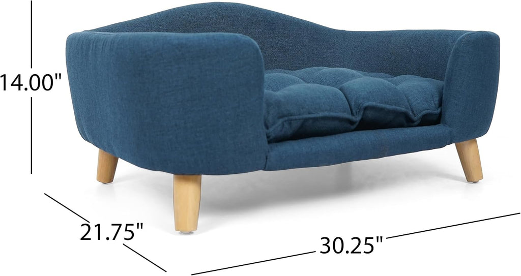 Mid-Century Modern Elevated Dog Bed with Plush Tufted Cushion, Orthopedic Raised Dog Sofa with Solid Birch Wood