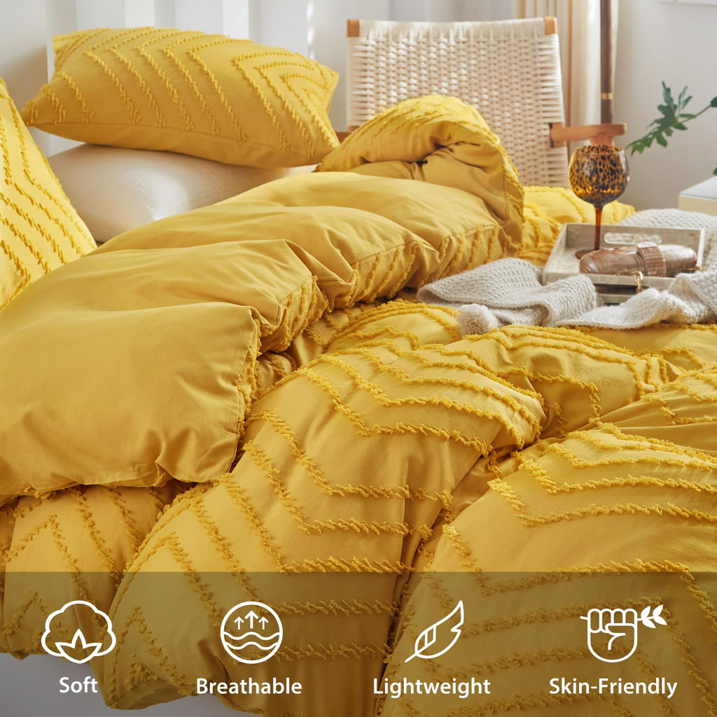 Boho Duvet Cover Set, Tufted Bedding Duvet Covers Soft Washed Microfiber Duvet Cover, 3 Pieces Embroidery