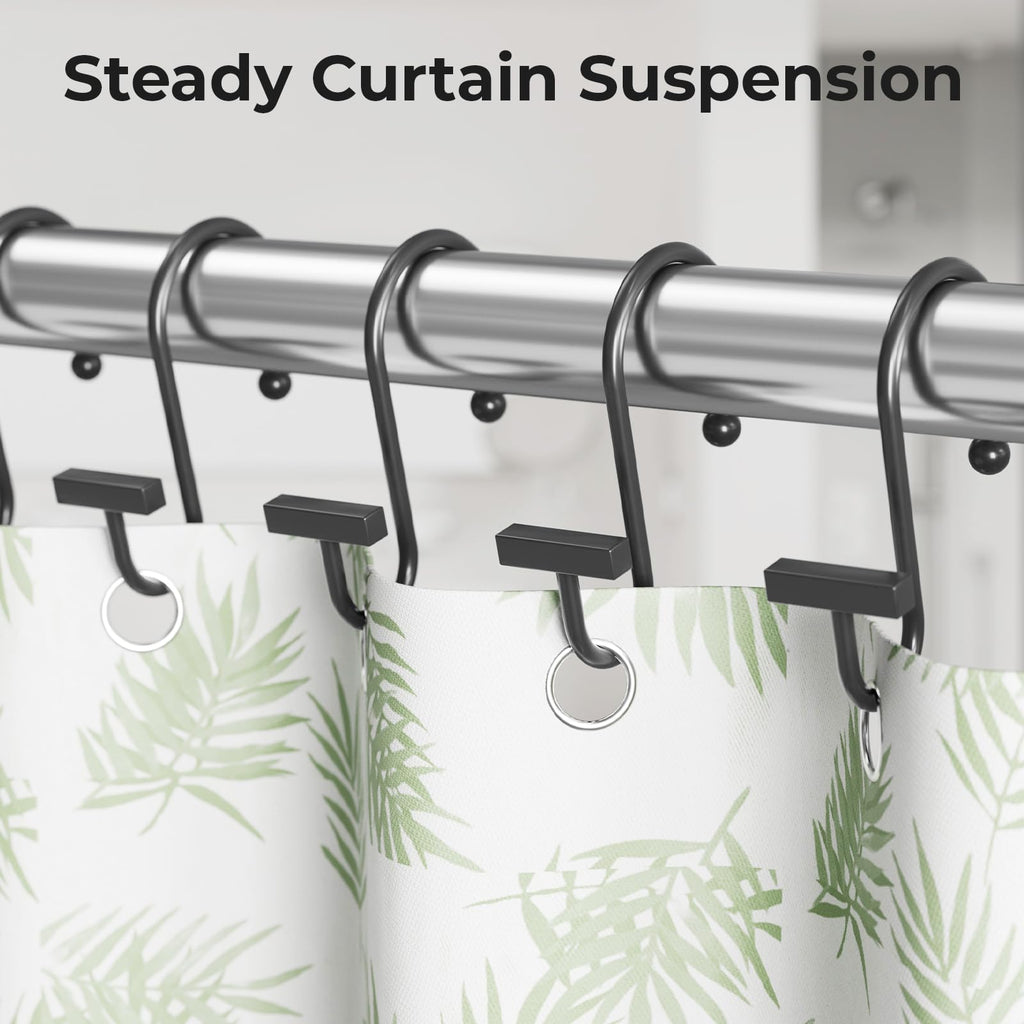 Shower Curtain Hooks, Black Shower Curtain Rings Rust Proof, 12PCS Shower Hooks for Shower Curtain, T-Bar Design