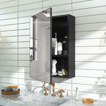 14 x 18 Black Medicine Cabinet, Aluminum Mirror Medicine Cabinet, Pre-Assembled Recessed/Surface-Mounted Medicine
