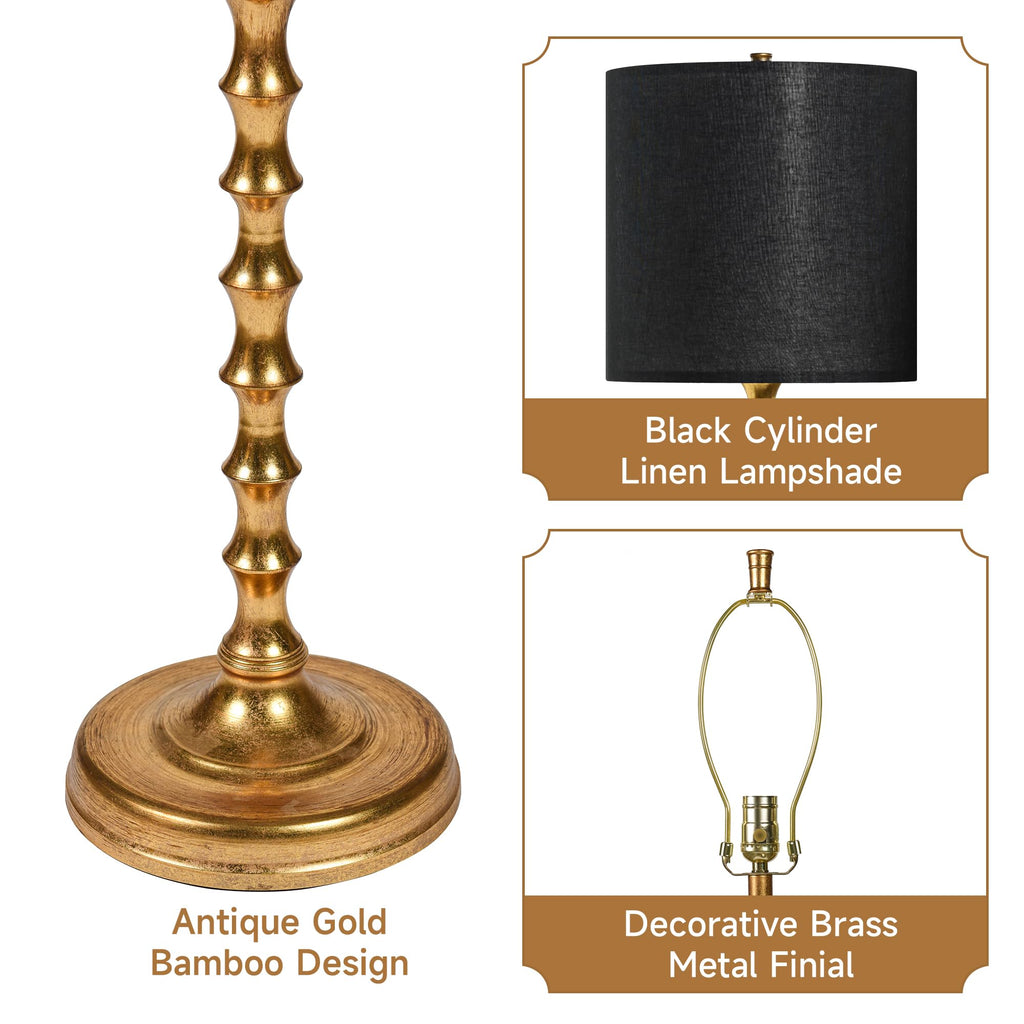 64.5" Black Gold Floor Lamp, Brass Floor Lamps
