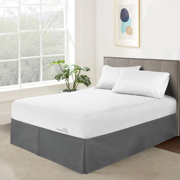 Pleated Bed Skirt with Platform Three Sided Coverage 11 inch Tailored Drop Brushed Microfiber Pleated Bed Skirt with