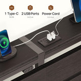 Full Bed Frame with USB Charging Station, LED Bed Frame with Wood Storage Headboard