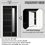 36'' x 80" Fiberglass Entry Door with 4-9/16" Width White Frame, Black Exterior Door with Frosted Glass, Modern Front