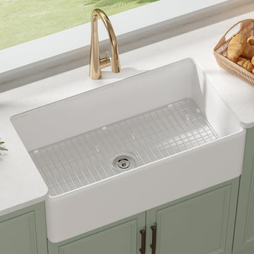 33 Inch Farmhouse Kitchen Sink, Fireclay White Undermount Kitchen Sink, Apron-Front, Large Deep Single Bowl with