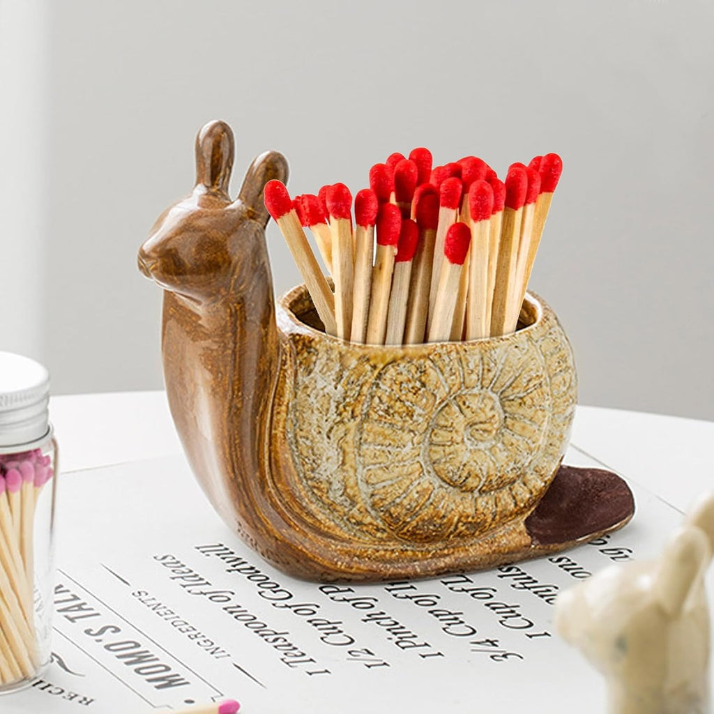 Ceramic Match Holder with Striker, Jar-Shaped Match Holder, Suitable for All Matches, Vintage Home Decor (Yellow)