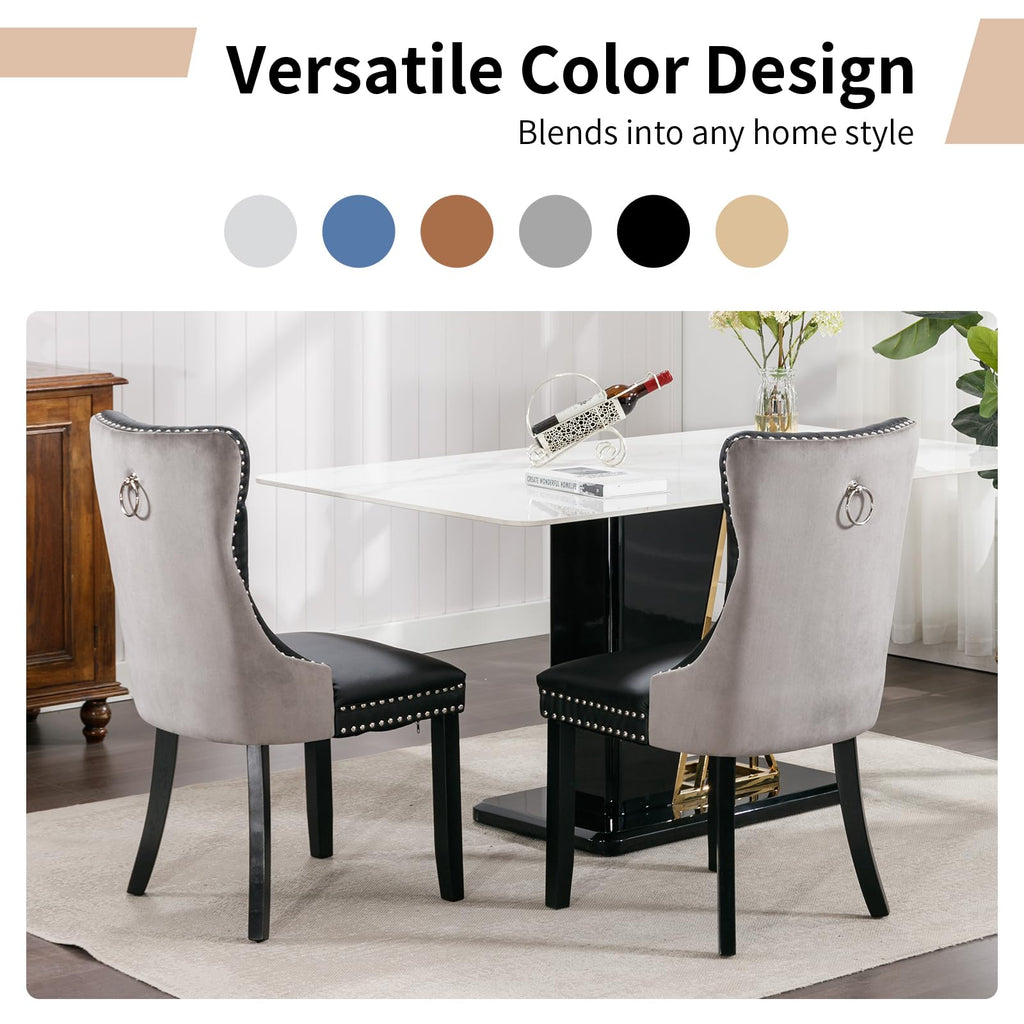 Modern Velvet Upholstered Dining Chairs Set of 2 with Solid Wood Legs