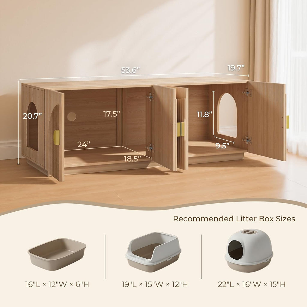 Double Cat Litter Box Enclosure Furniture with Optional Divider
