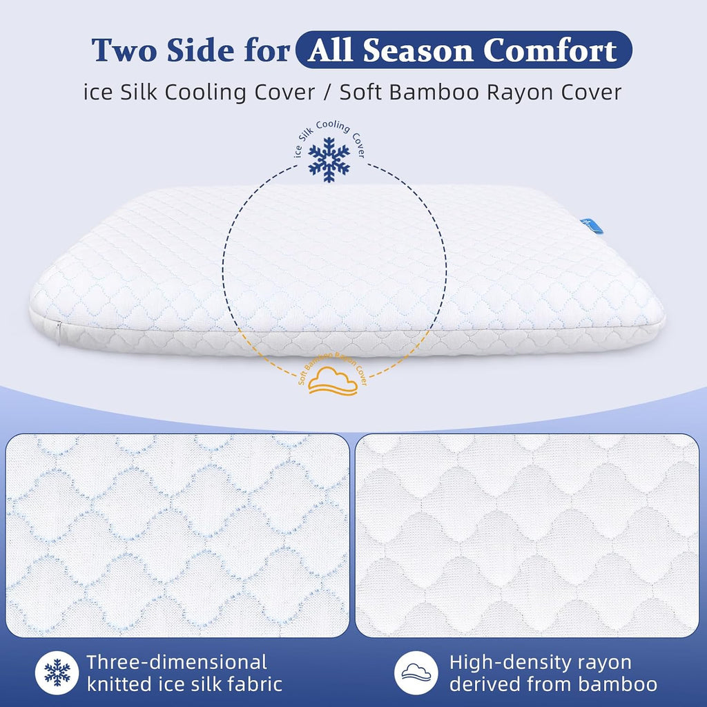 Ultra Thin Flat Pillows for Sleeping King Size -33x16 Inch, Cooling Memory Foam Pillow 2.75 inch Height Ultra Thin