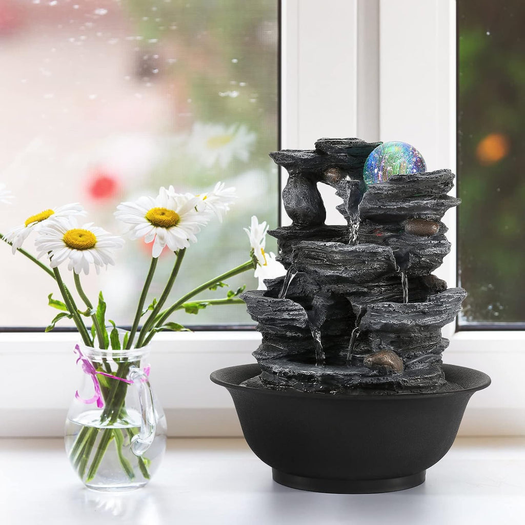 Tabletop Water Fountain Indoor Waterfalls Fountains with Colored LED Light Decorative Feng Shui Tabletop Fountain