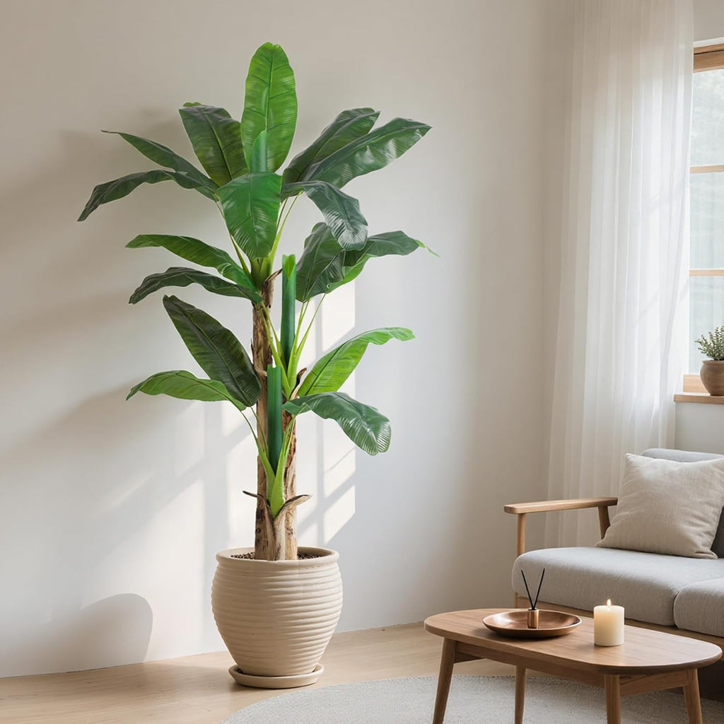6ft Extra Tall Artificial Banana Tree, Fake Banana Leaf Plant with 17 Faux Banana Leaves, Perfect Indoor Outdoor