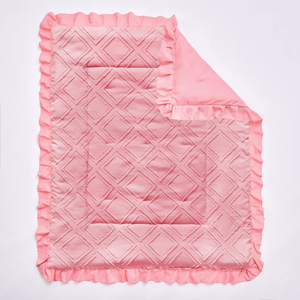 Tufted Ruffle Crib Bedding Set 3 Pieces Baby Boho Quilted Comforter with Fitted Sheet and Bed Skirt - Cute Ruffled