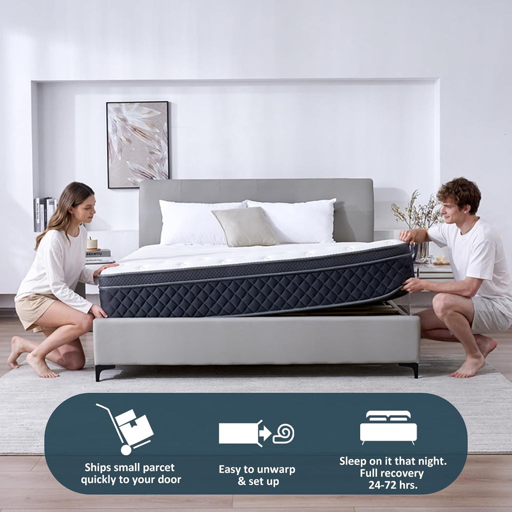 Full Mattress, 12 Inch Full Size Mattress in a Box, Medium Firm Hybrid Mattresses with Pocket Springs and Memory