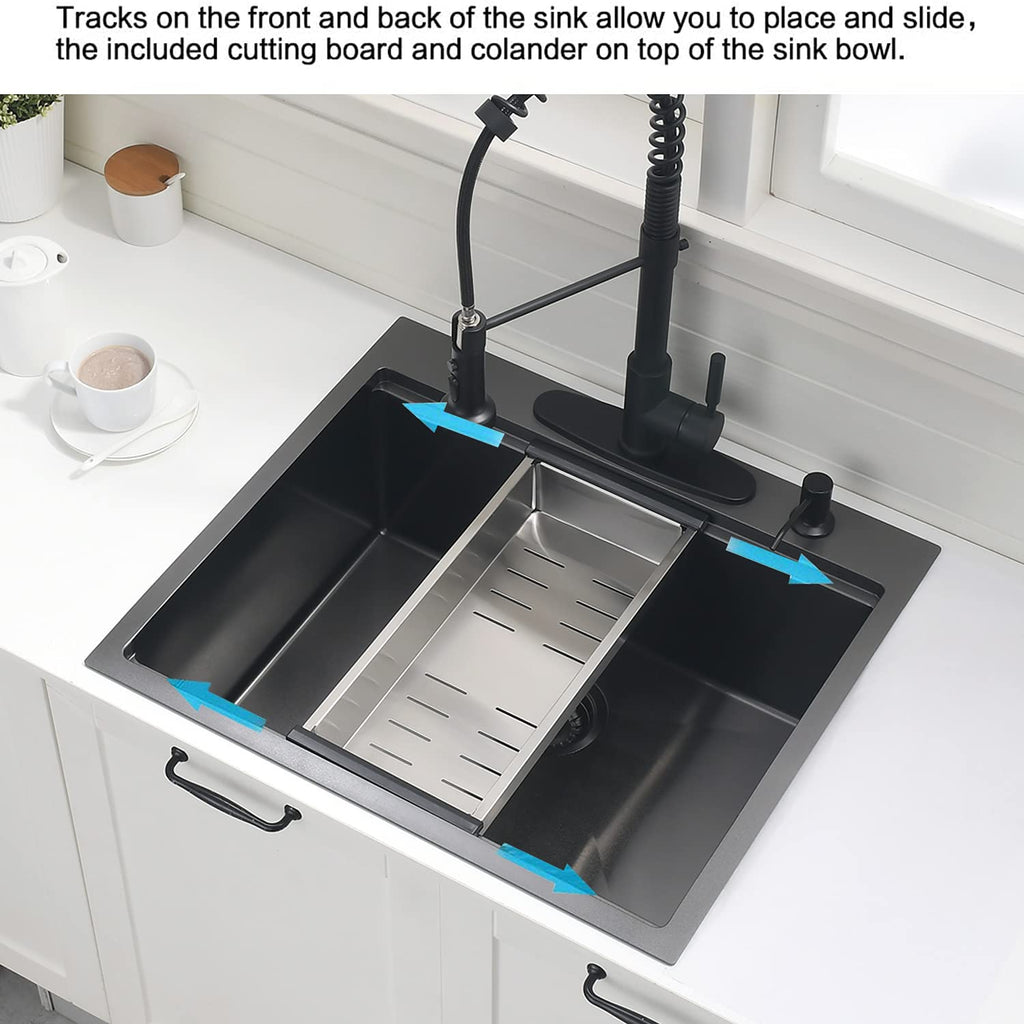 25 Inch Black Drop In - 25x22-Inch Drop In/Topmount sink