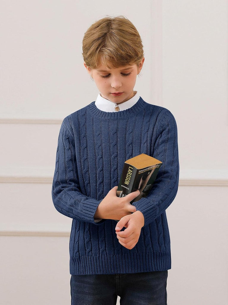 Boys Cable Knit Sweaters Kids Chunky Pullover Tops
