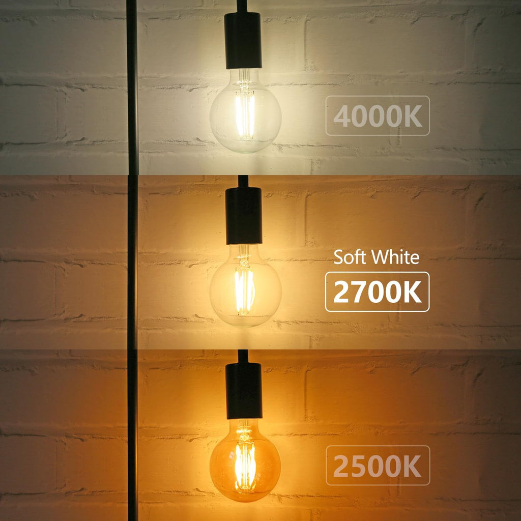 G25 LED Edison Vanity Globe Light Bulbs, LED Filament Light Bulb, 6W Equivalent to 60W, G80 Dimmable 700LM E26 Medium