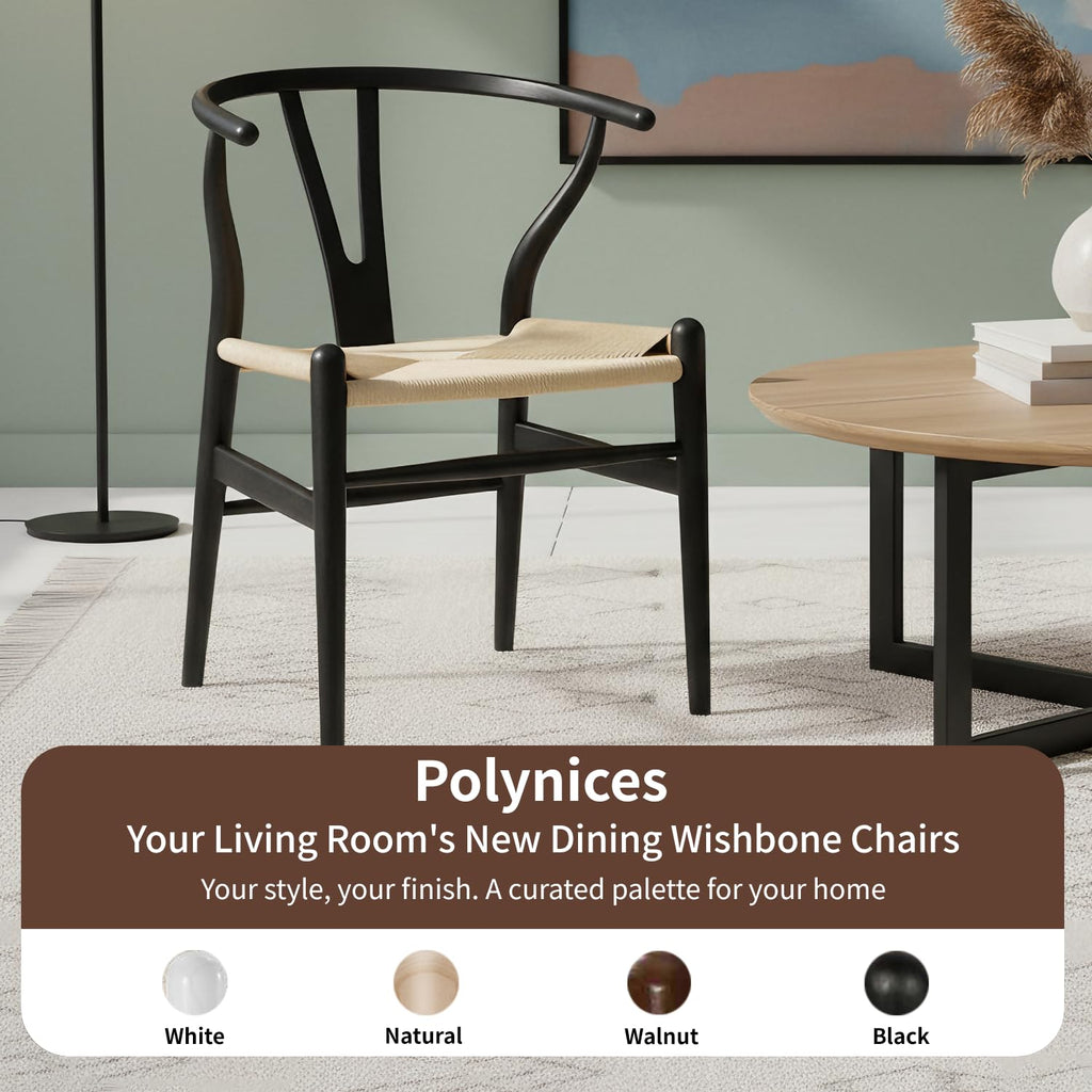 Wishbone Dining Chairs Set of 2 (Black Frame + Natural Cord)