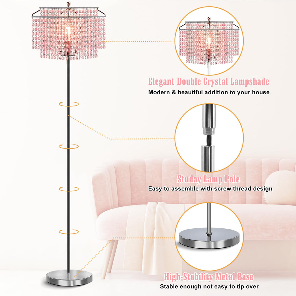 Pink Crystal Floor Lamp, 64" Tall Standing Lamps