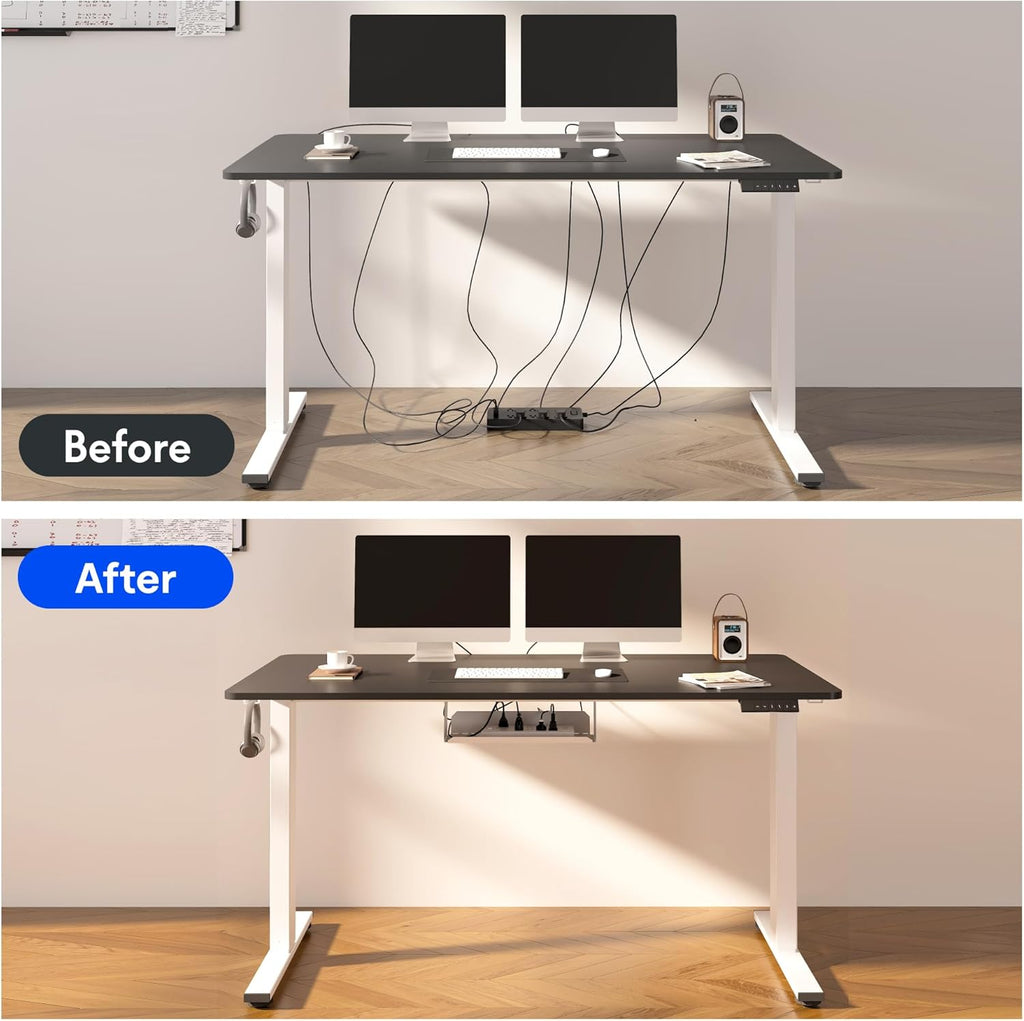 EN2 55"x28" Standing Desk with Power Strip Bundle, Black | One-Piece Desktop, Easy-Access Clamp Power Strip Bundle