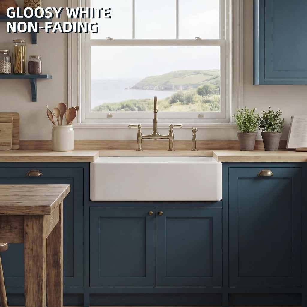 Farmhouse Sink 30 x 18 Inch White Fireclay Apron Front Kitchen Sink | , Heavy duty fireclay single bowl, Resistant to