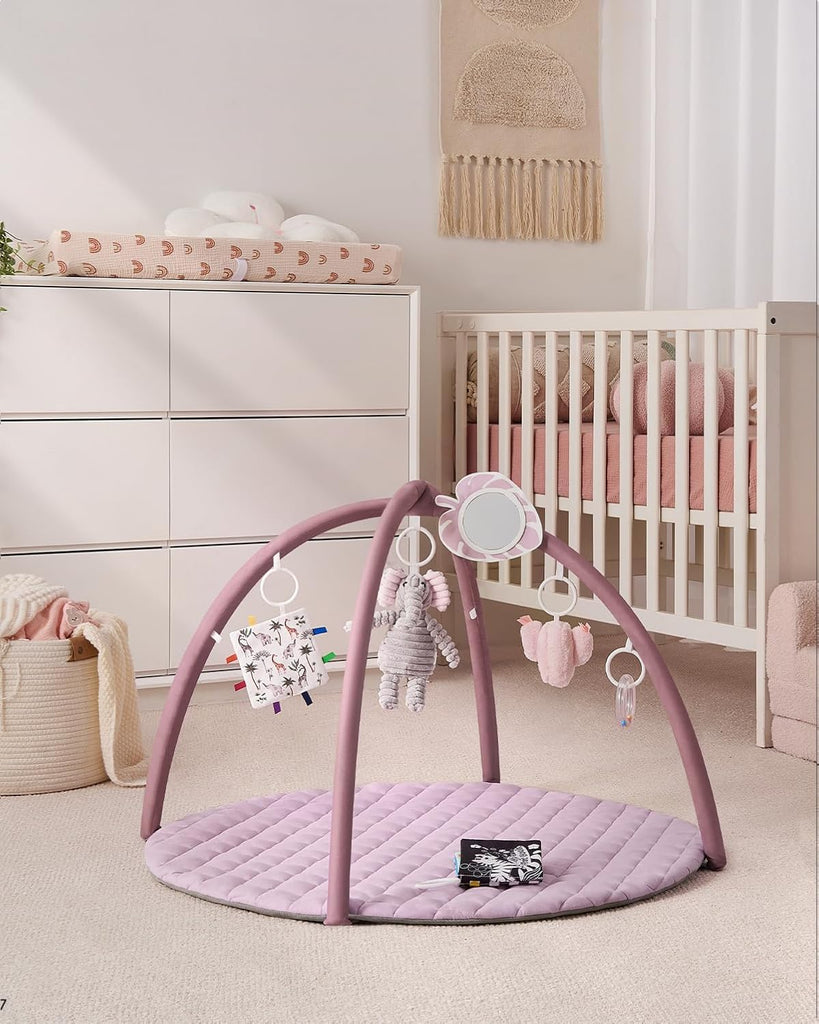 Play Gym Mat, Tummy Time Activity Mat with 6 Detachable Toys for Stage-Based Sensory & Motor Skill Development, Easy