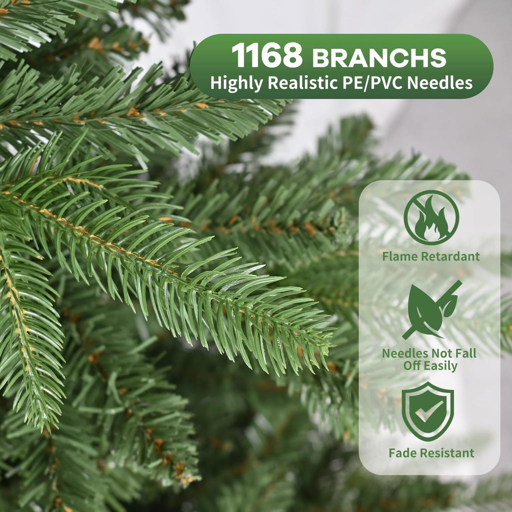 6ft Unlit Artificial Christmas Tree, Premium PE/PVC Tips, Hinged Xmas Tree for Outdoor & Indoor, Green