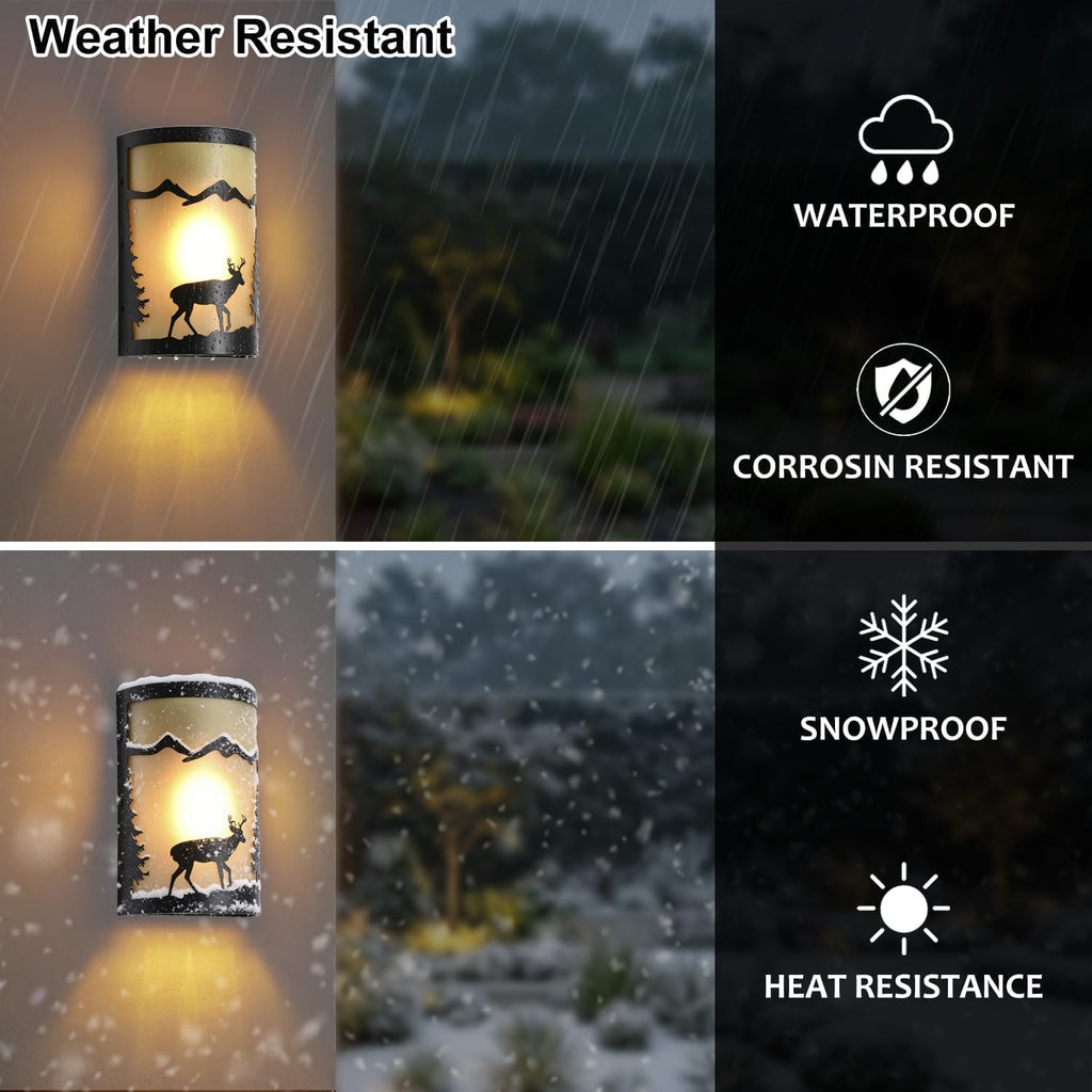 Rustic Outdoor Wall Lights, Amber Exterior Wall Sconce for Porch, 2 Pack