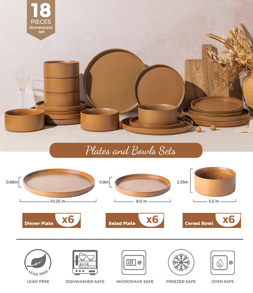 Stoneware Dinnerware Sets for 4,12-Piece Matte Plates and Bowls Set