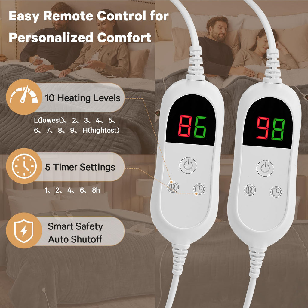 Heated Electric Blanket, Dual Control 84" x 90", Ash Gray