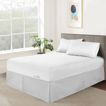 Pleated Bed Skirt with Platform Three Sided Coverage 14 inch Tailored Drop Brushed Microfiber Pleated Bed Skirt with