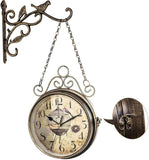 Retro Rust Wall Clock 20th Century 8" Non Ticking Large Iron Antique Hanging Clocks Double Sided Vintage Two Faces