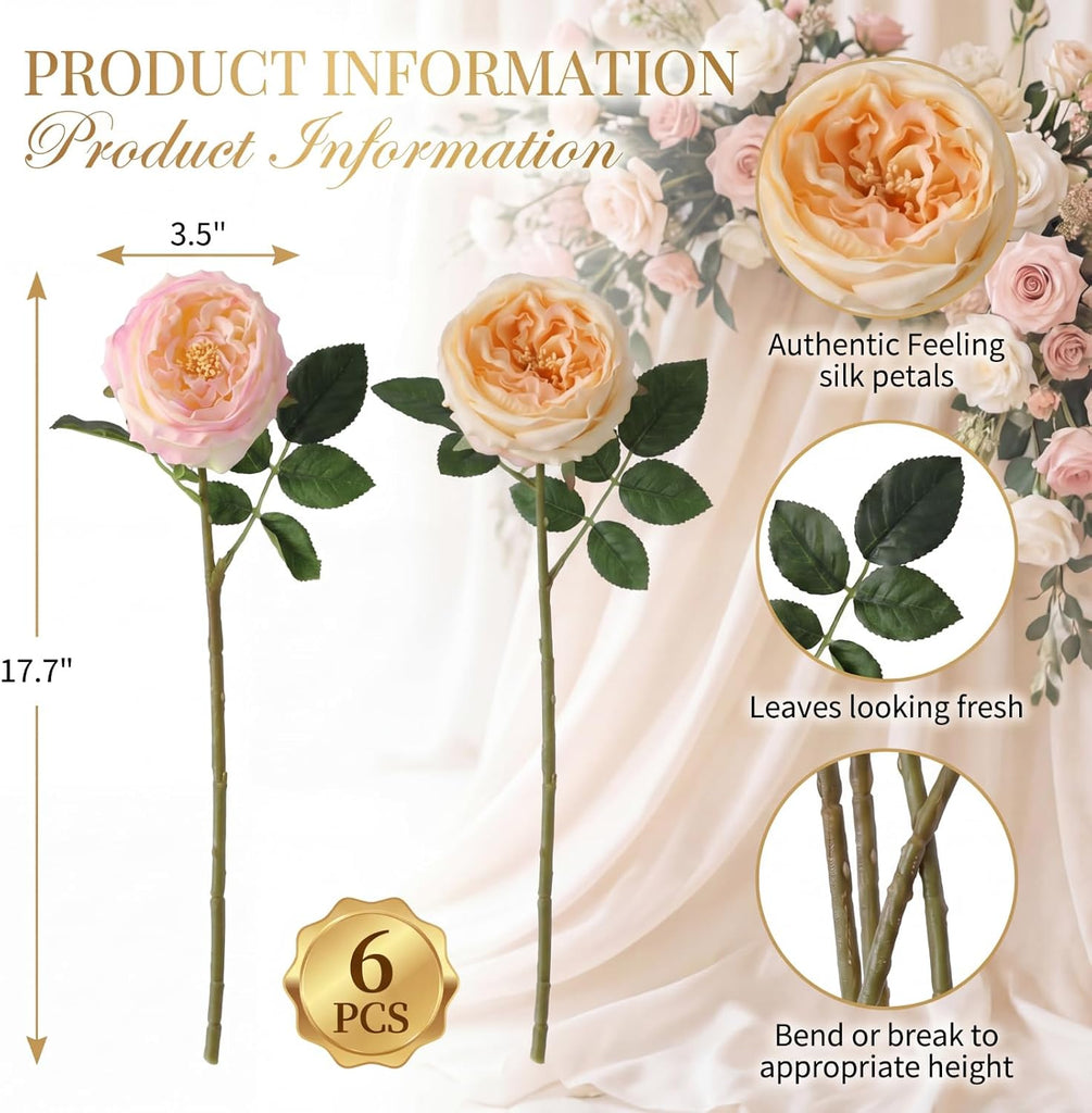 3.5'' Larger Realistic Touch Peony Artificial Flowers Fake Peony Bouquet Artificial Flower Large Faux DIY Rose - Set of 6