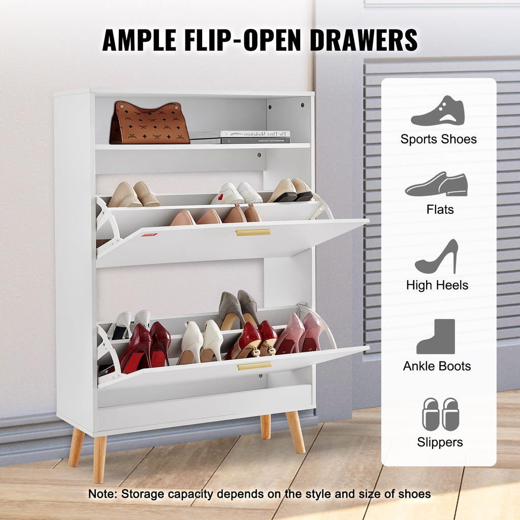 Shoe Storage Cabinet, 31.5" D x 9.4" W x 47.3" H, White