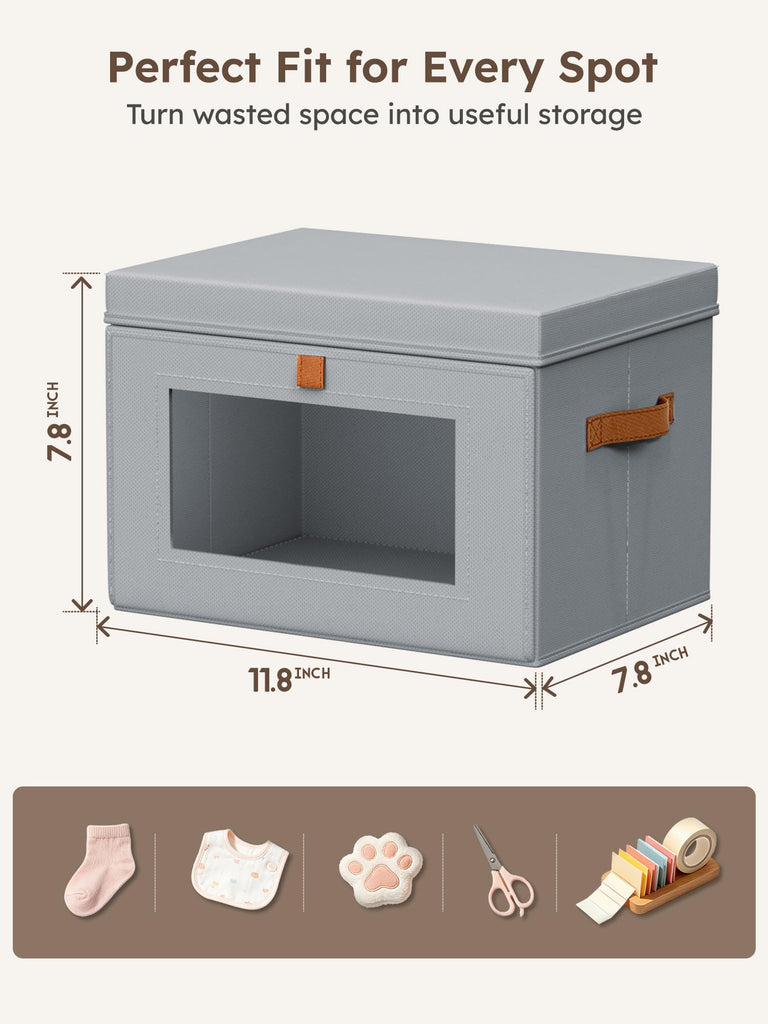 Small Bins - Closet Shelf Organizer with Open Window, 6 Pack, Grey